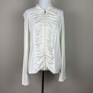 Carlo Colucci Cardigan Jacket Womens 46 Ivory Full Zip Up Pleated Long Sleeve XL
